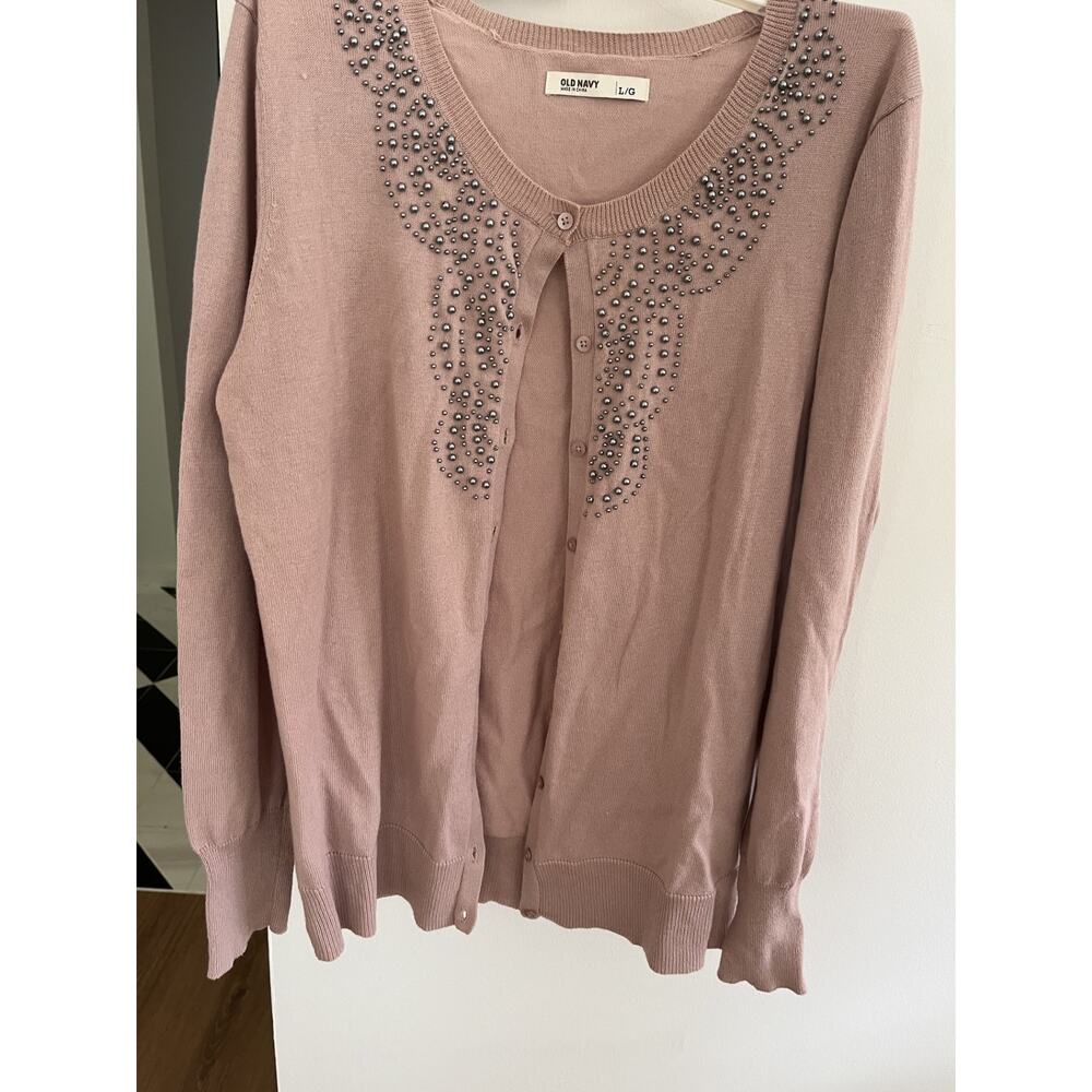 Old Navy Women Cardigan L Cotton Mauve Silver Jewels Sparkly Fairy Romantic NWOT